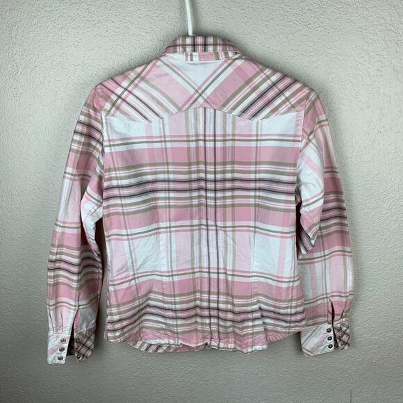 Roper Pink Plaid Pearl Button Collared Long Sleeve Button Up Shirt Womens Sz M - Picture 2 of 8